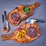 Olivenholz Steakbrett mit Saftrille "The Smokey BBQ", 40-43cm