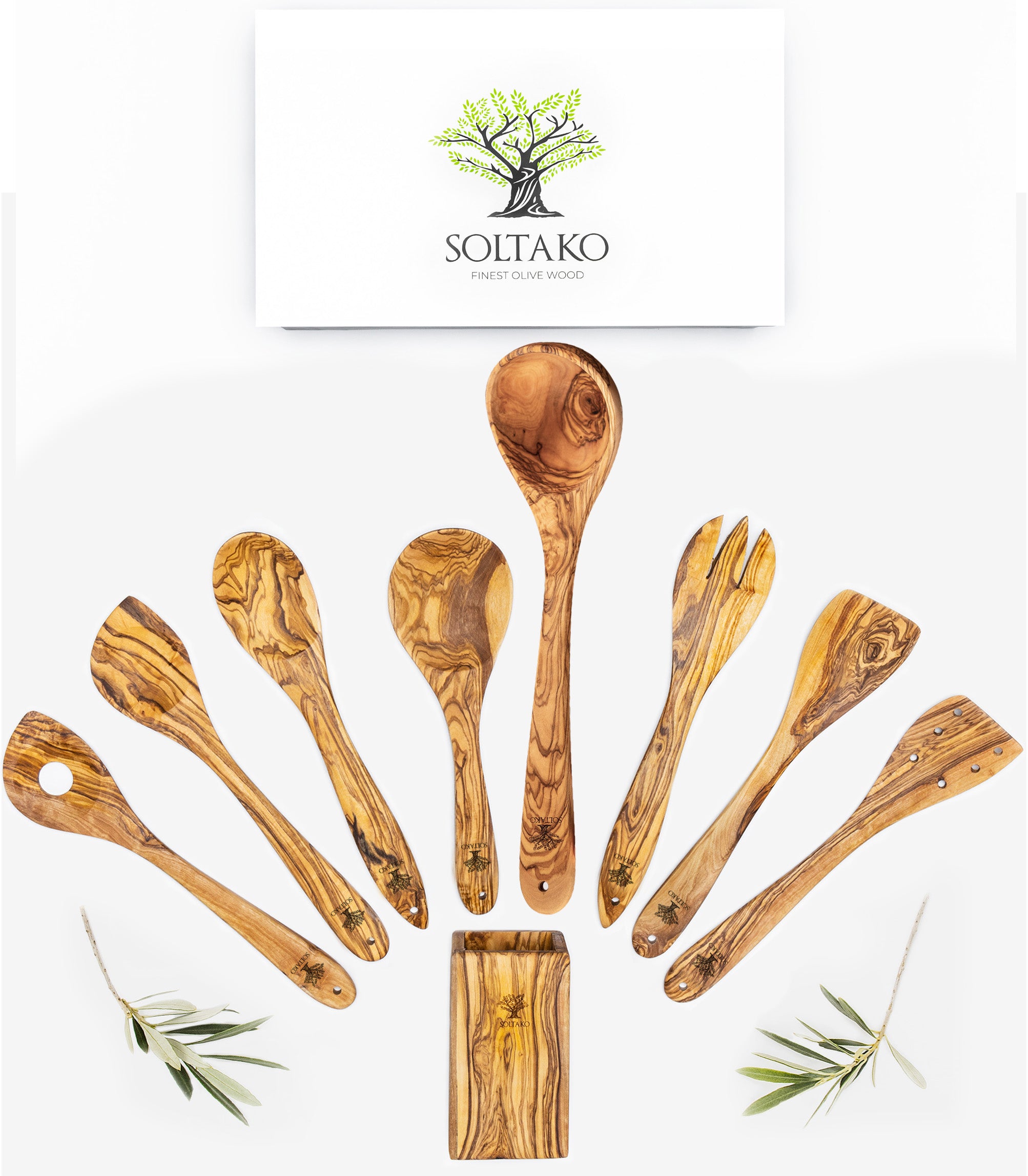 SOLTAKO Olivenholz Gewürzdosen 2er Set - Salz & Zucker Dose Mit Löffel Aus Naturholz